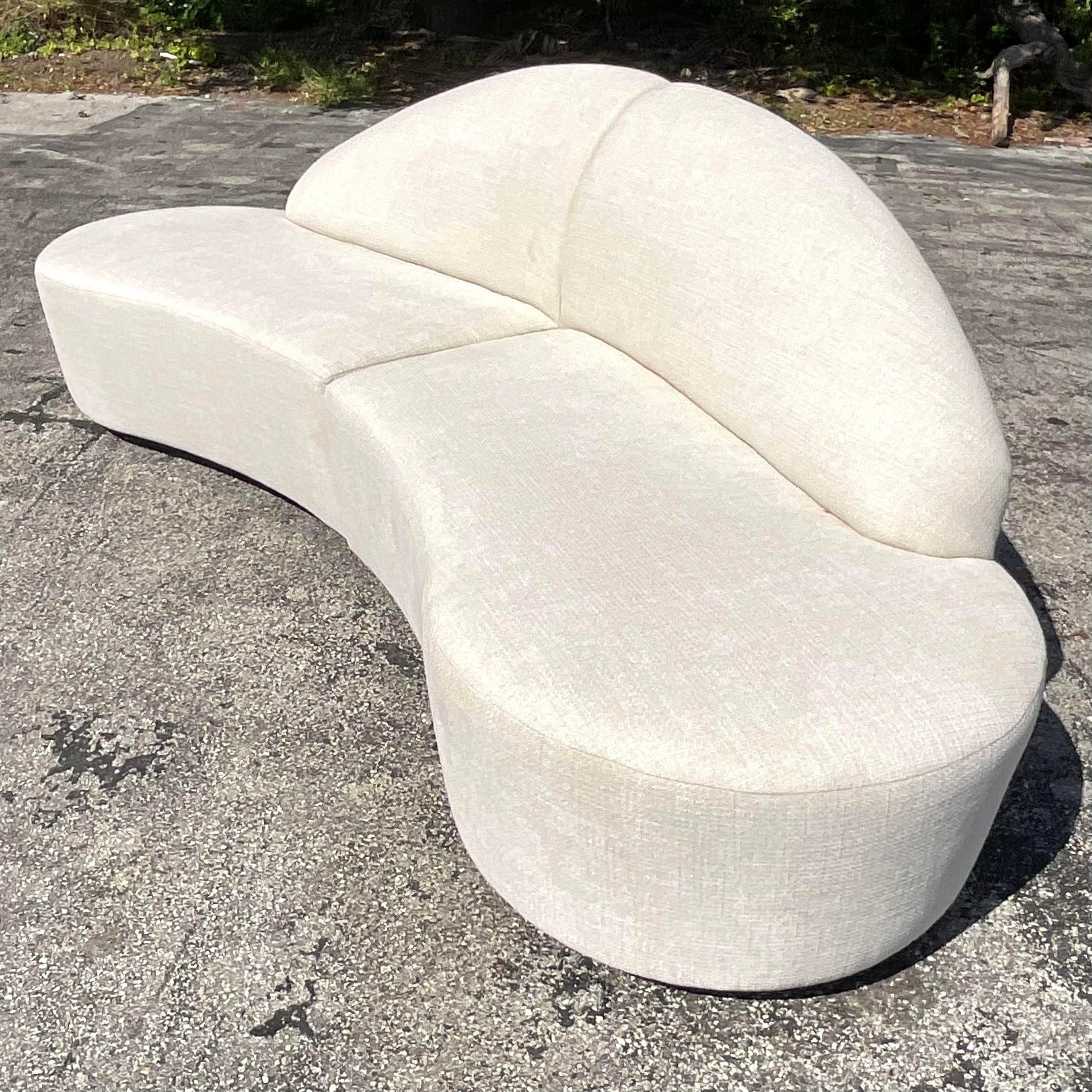 Post-Modern Vintage Contemporary Custom Built Biomorphic Boucle Sofa For Sale