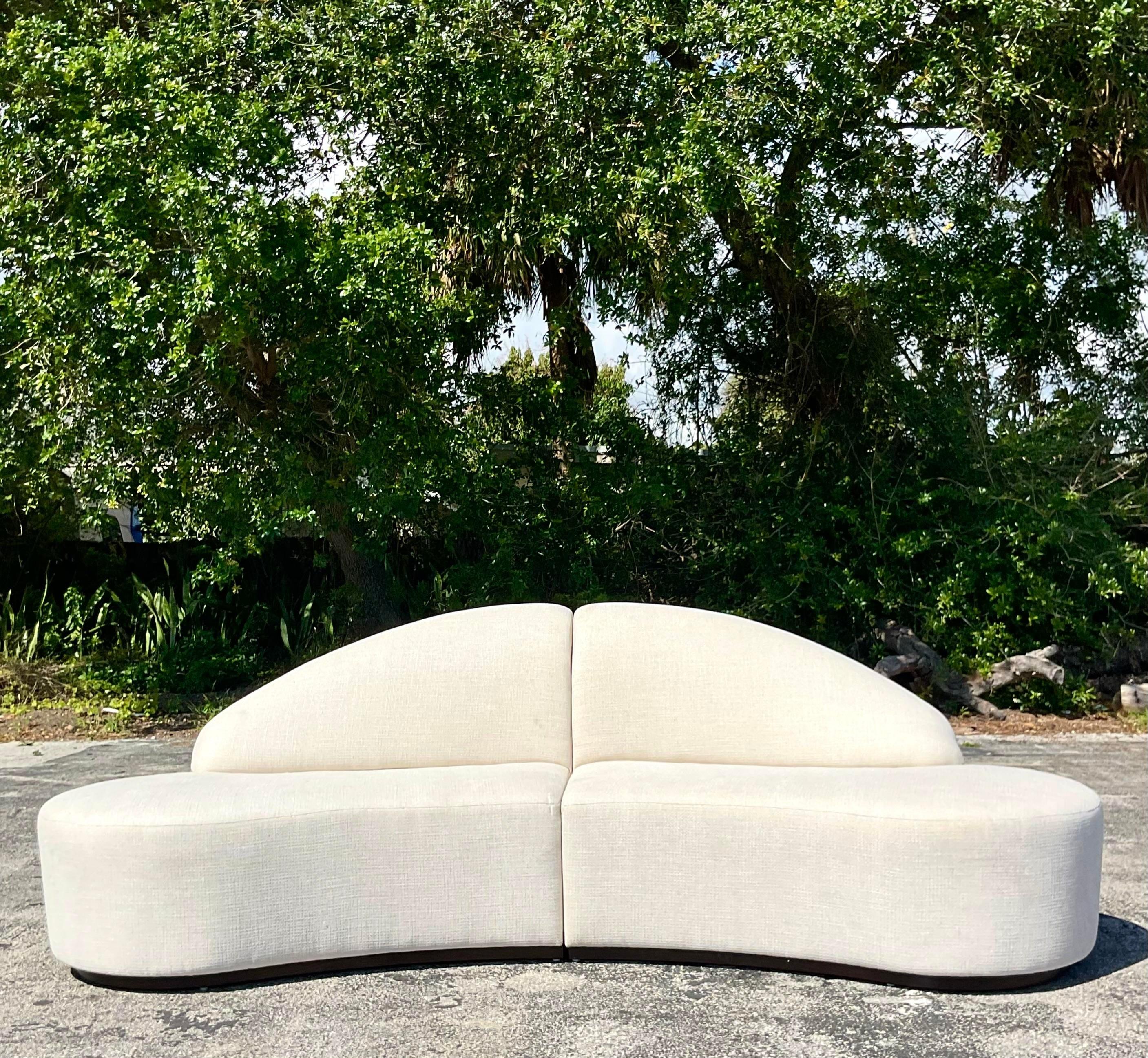 American Vintage Contemporary Custom Built Biomorphic Boucle Sofa For Sale