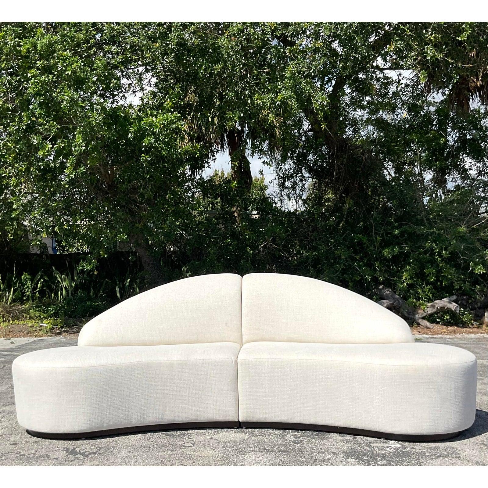 American Vintage Contemporary Custom Built Biomorphic Boucle Sofa For Sale