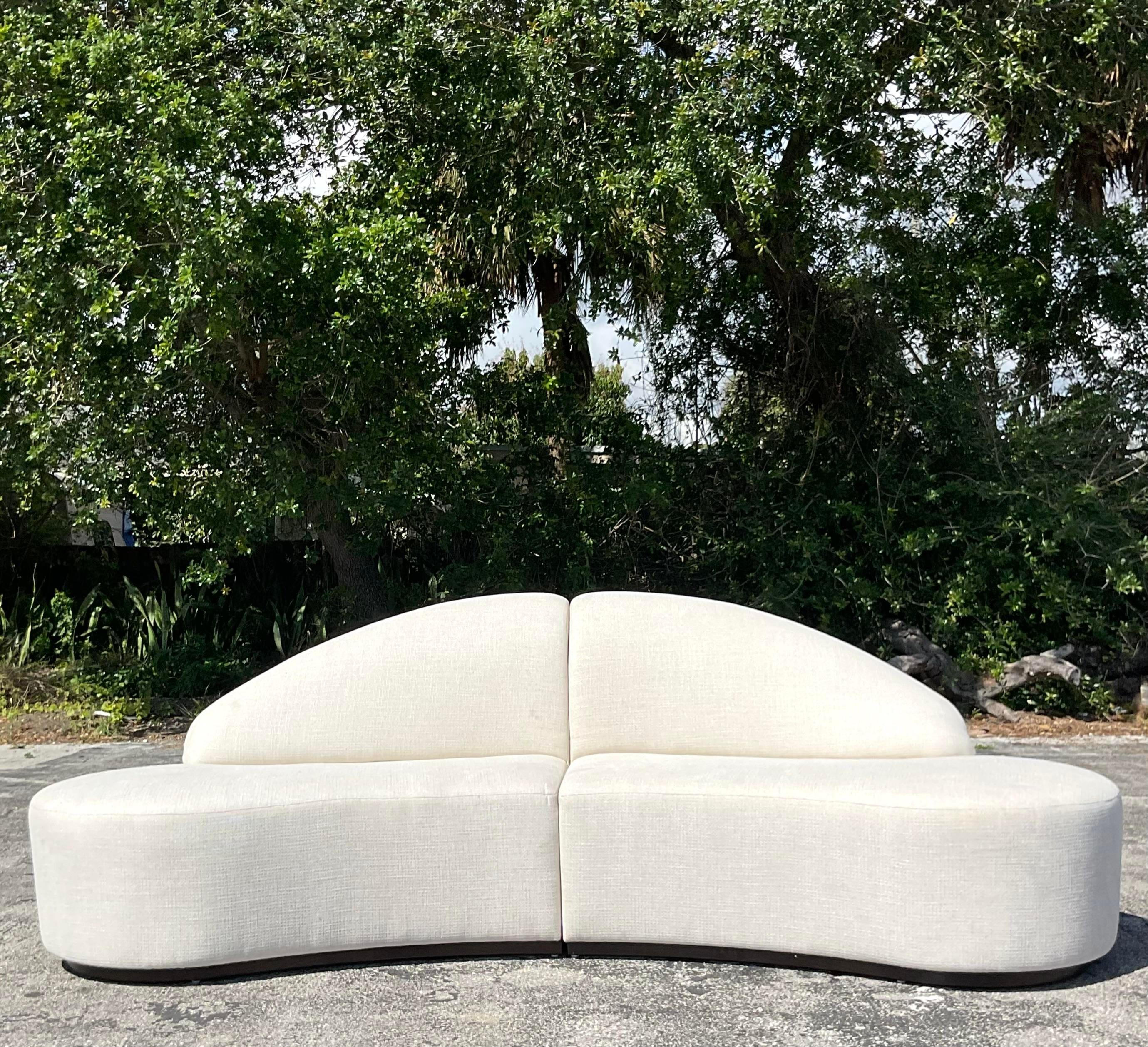 Vintage Contemporary Custom Built Biomorphic Boucle Sofa In Good Condition For Sale In west palm beach, FL