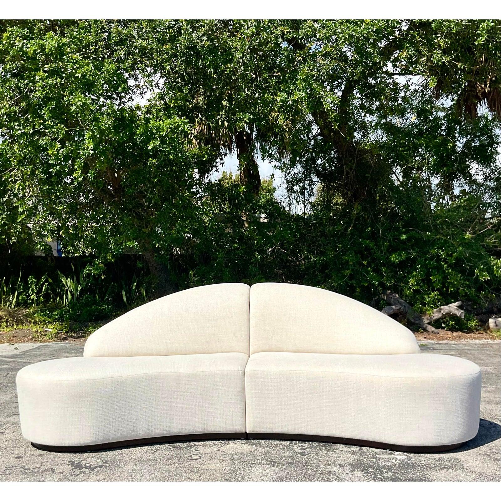 Vintage Contemporary Custom Built Biomorphic Boucle Sofa In Good Condition For Sale In west palm beach, FL