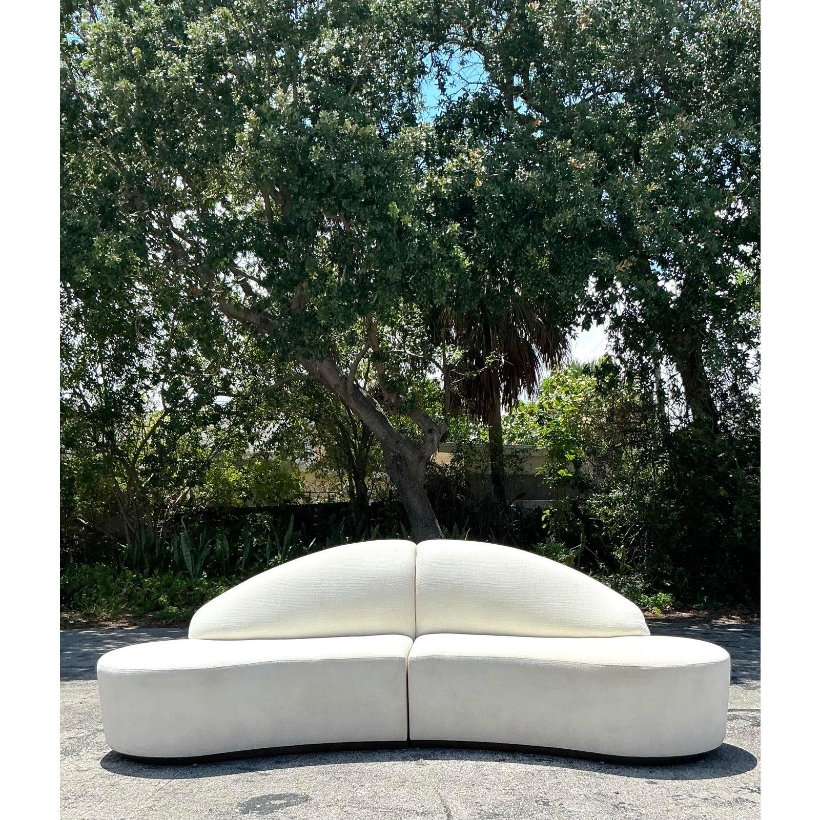 20th Century Vintage Contemporary Custom Built Biomorphic Boucle Sofa For Sale
