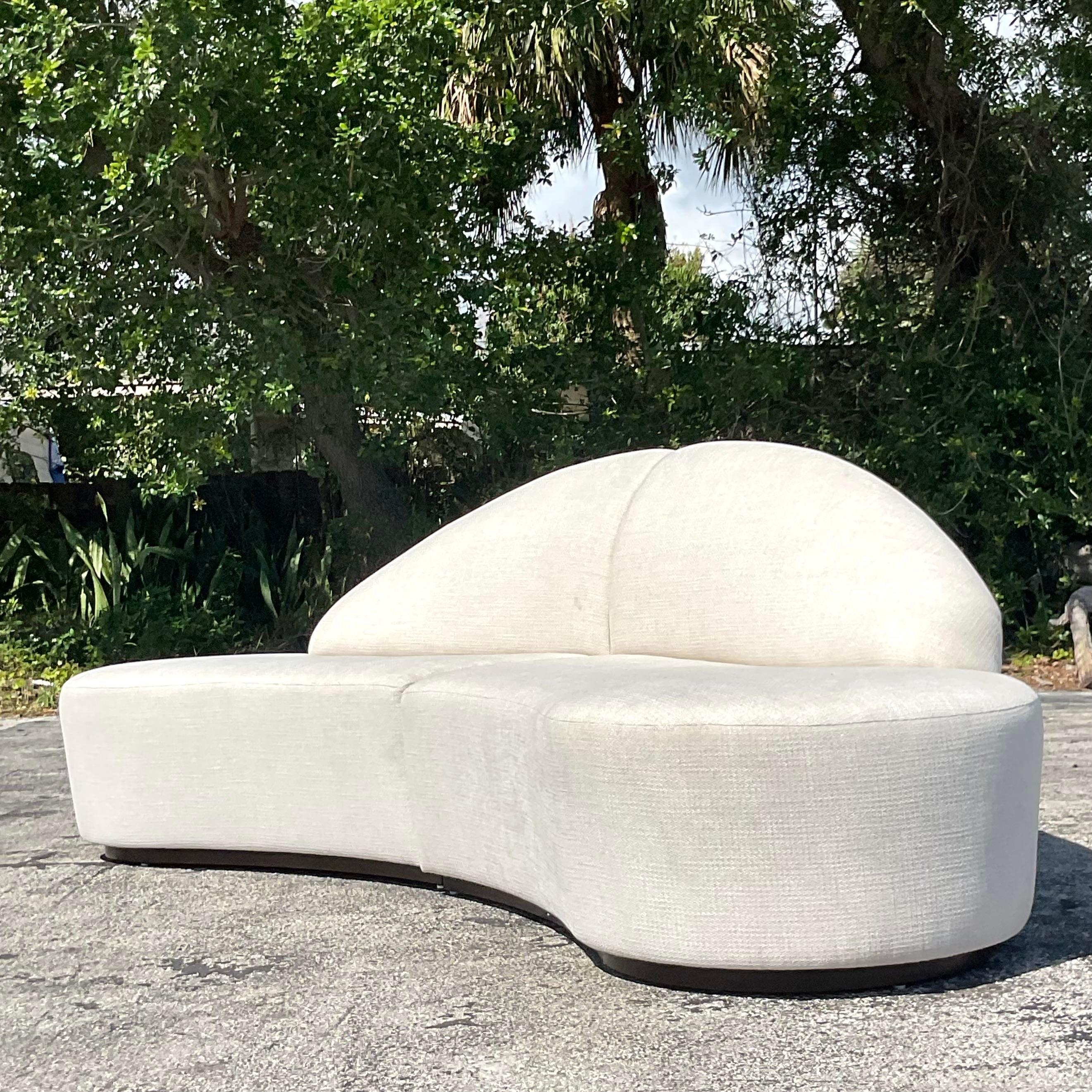 Bouclé Vintage Contemporary Custom Built Biomorphic Boucle Sofa For Sale