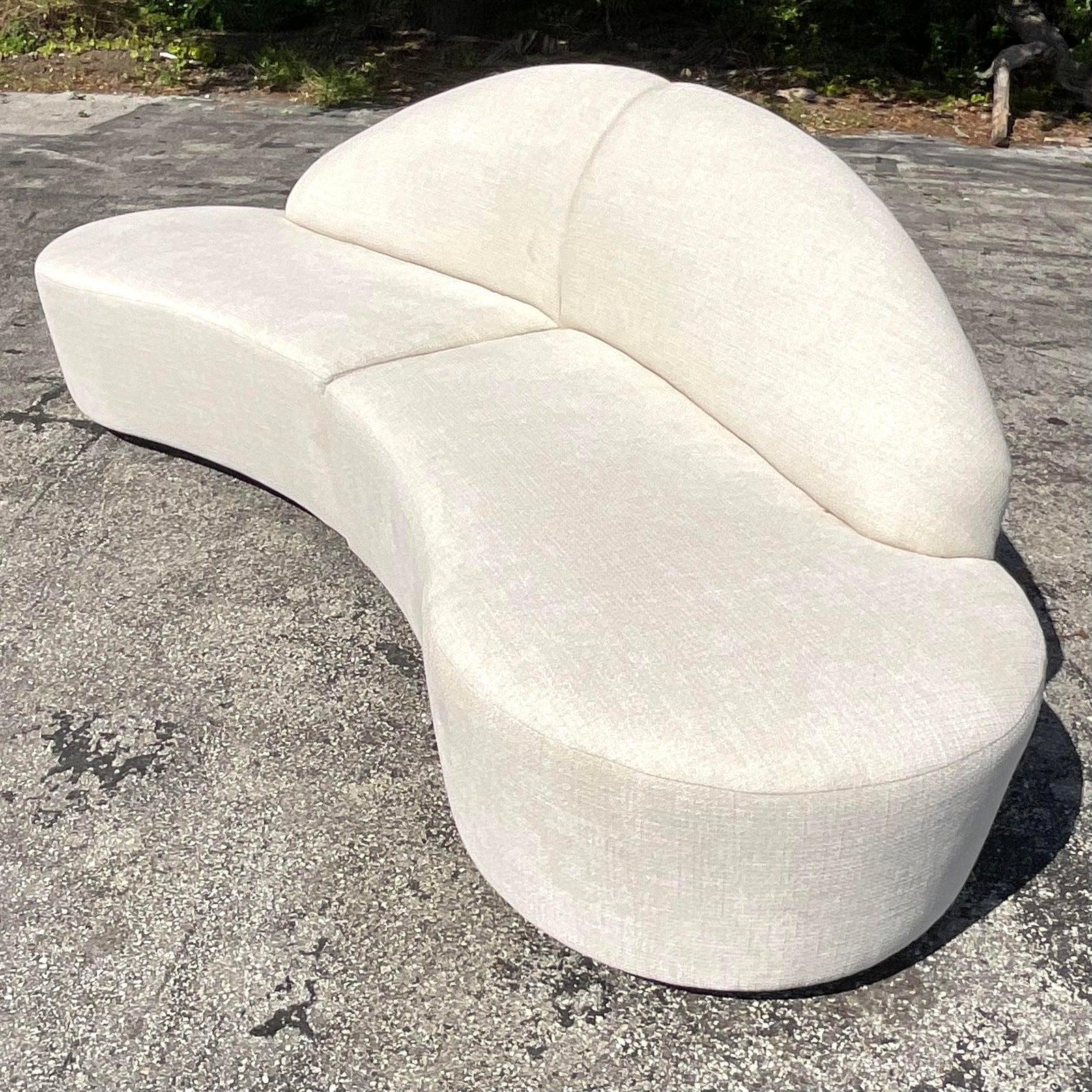 Bouclé Vintage Contemporary Custom Built Biomorphic Boucle Sofa For Sale