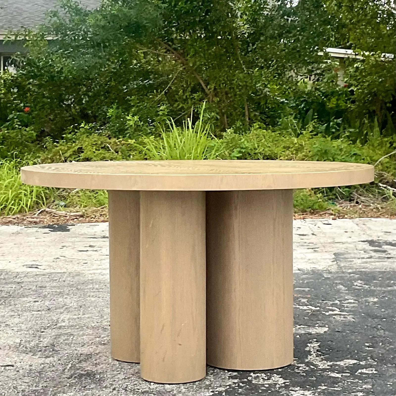 Vintage Contemporary Custom Cerused Dining Table In Good Condition For Sale In west palm beach, FL