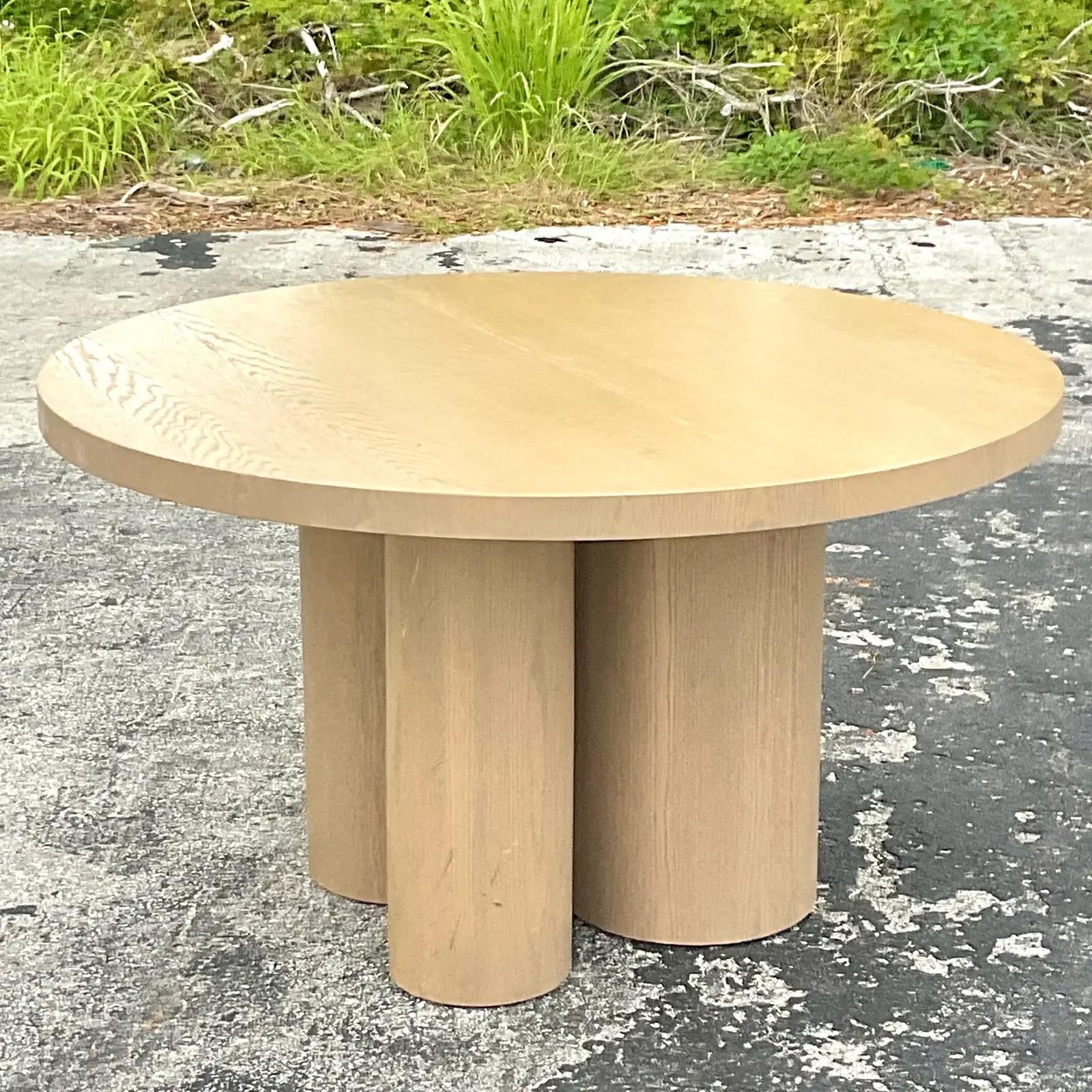 Wood Vintage Contemporary Custom Cerused Dining Table For Sale