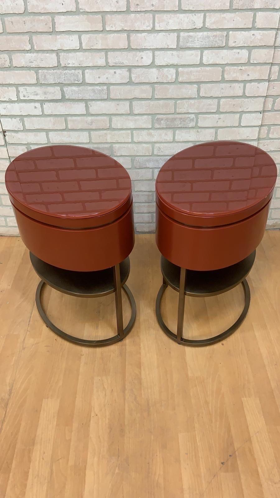 Lacquered Vintage Contemporary Custom Designed Oval Side Table/Night-Stands - Pair For Sale