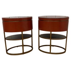 Vintage Contemporary Custom Designed Oval Side Table/Nightstand - Pair