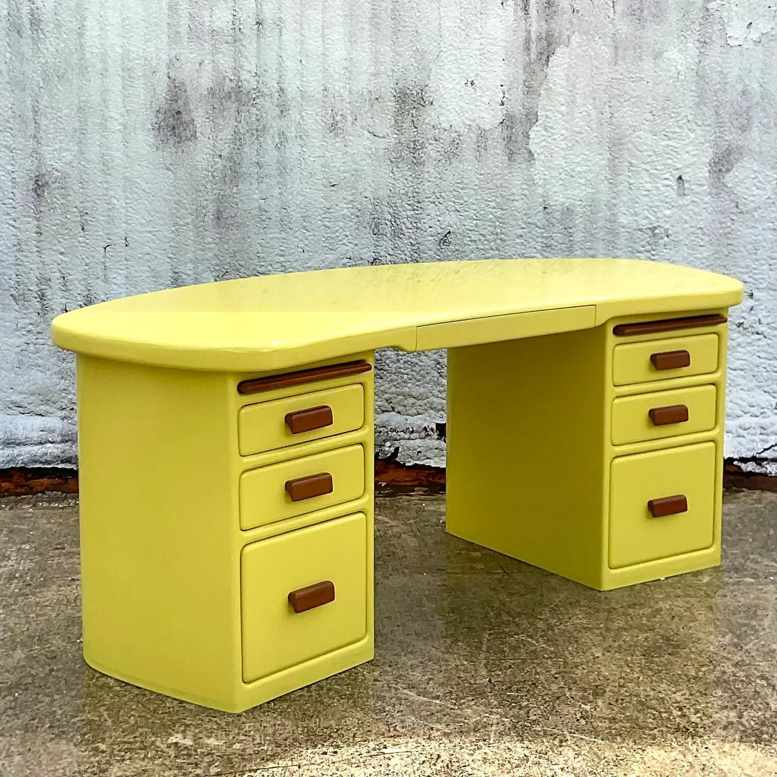 Vintage Contemporary Custom Lacquered Chartreuse Biomorphic Desk 5