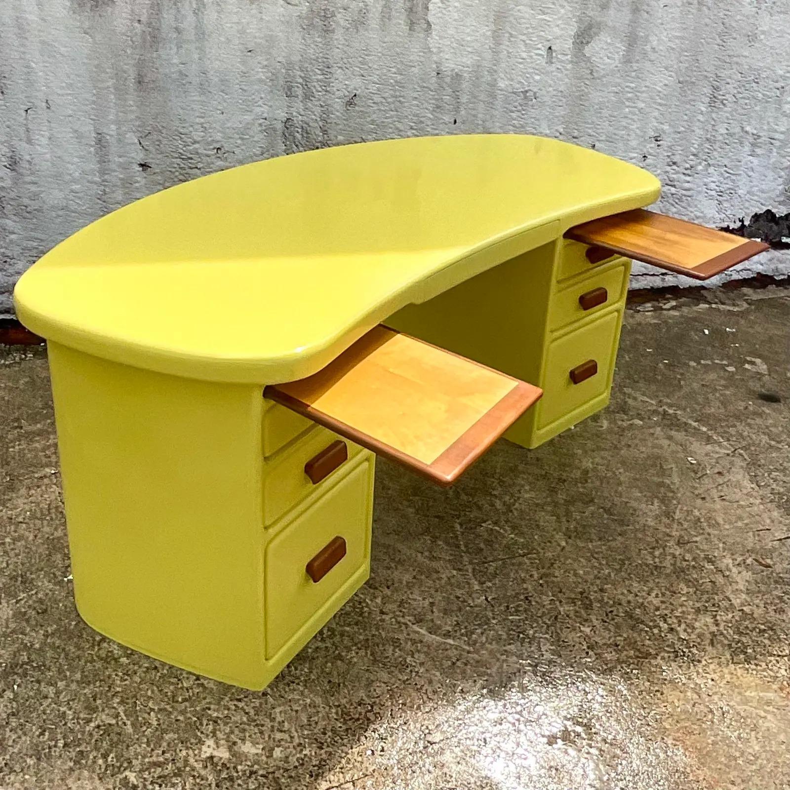 Vintage Contemporary Custom Lacquered Chartreuse Biomorphic Desk 6