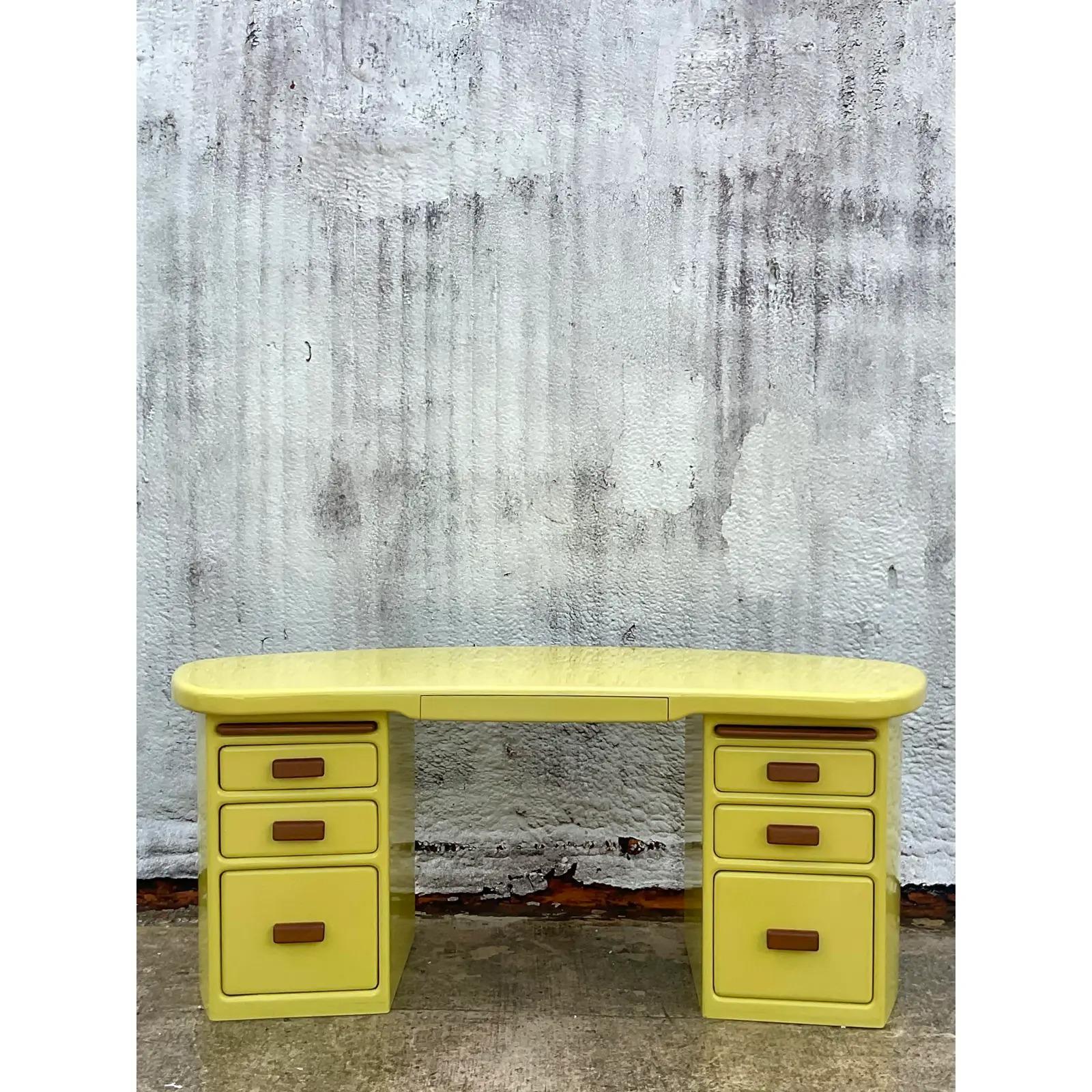 Vintage Contemporary Custom Lacquered Chartreuse Biomorphic Desk 1