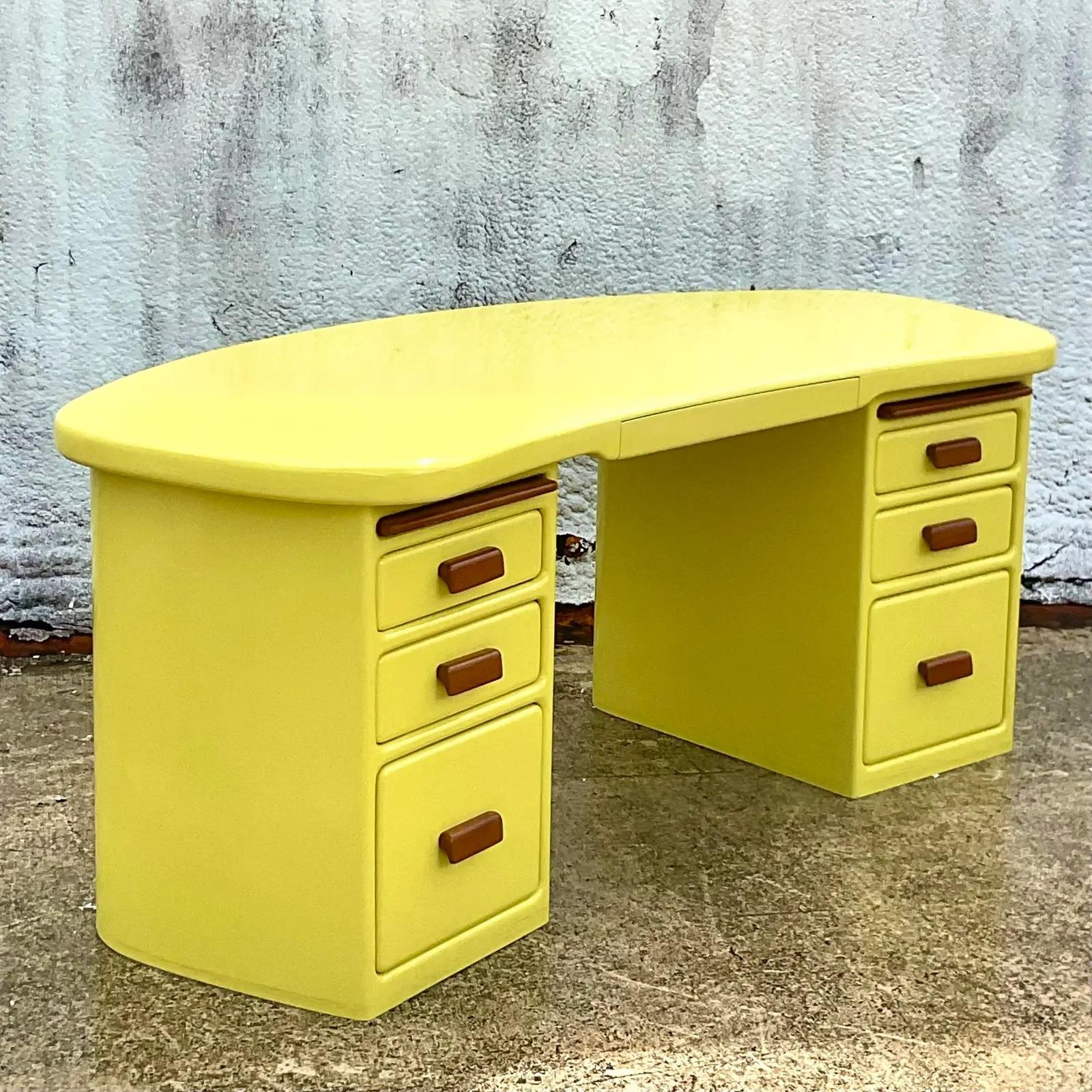 Vintage Contemporary Custom Lacquered Chartreuse Biomorphic Desk 2