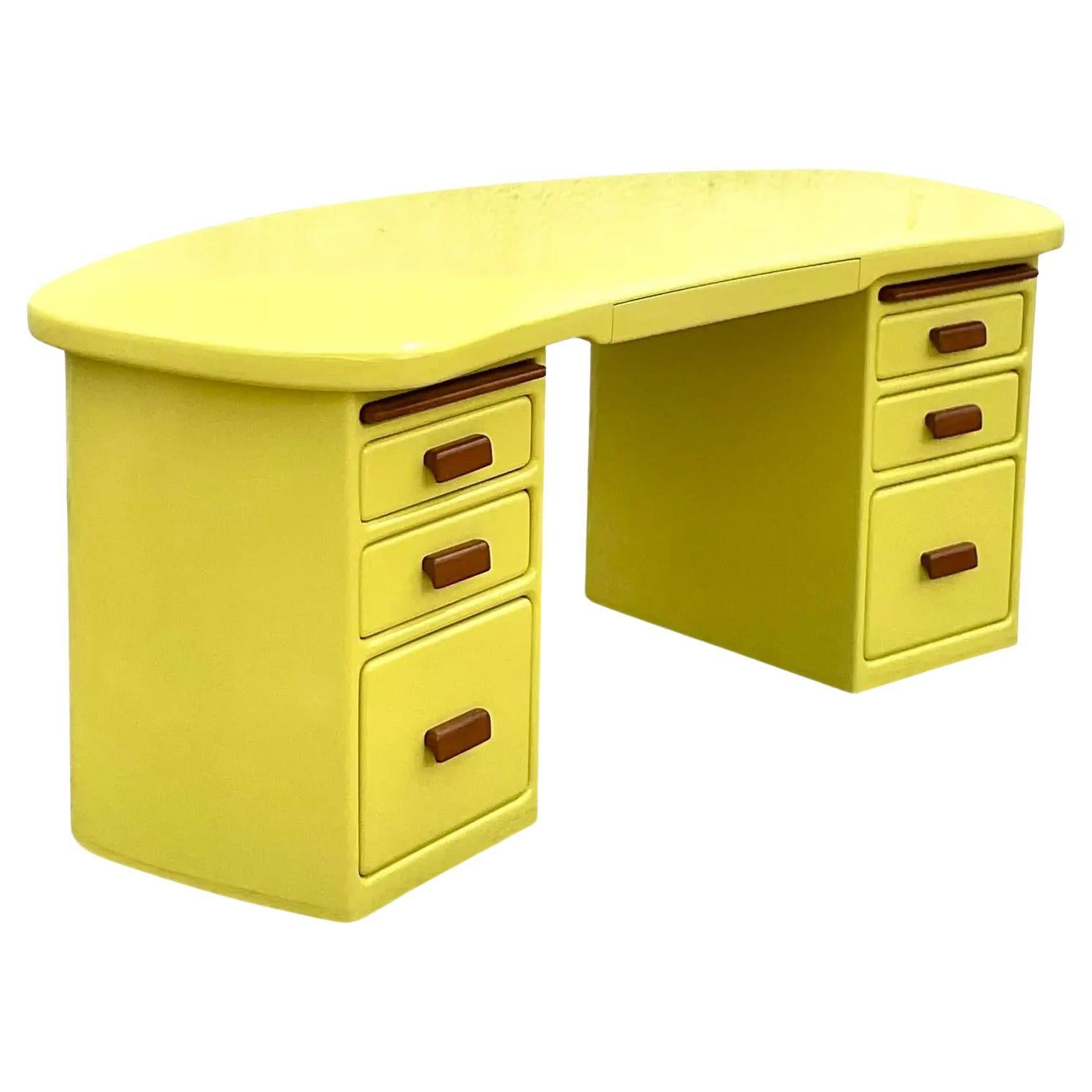 Vintage Contemporary Custom Lacquered Chartreuse Biomorphic Desk