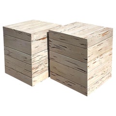 Vintage Contemporary Custom Pecky Cypress Side Tables - a Pair