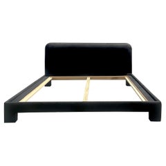 Vintage Contemporary Custom Schumacher Linen Queen Upholstered Bedframe