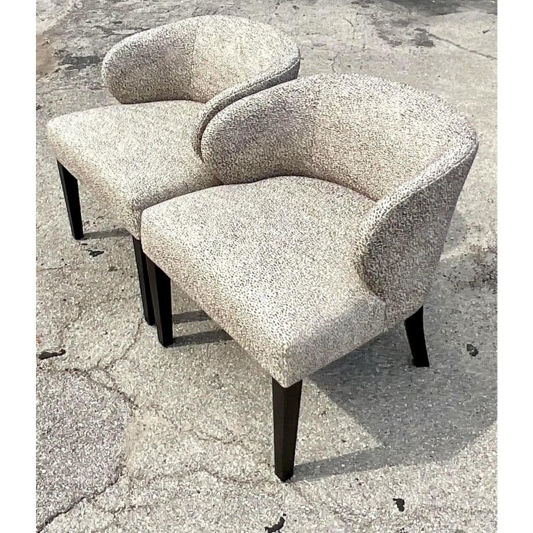 Vintage Contemporary Custom Upholstered Side Chairs, a Pair In Good Condition In west palm beach, FL