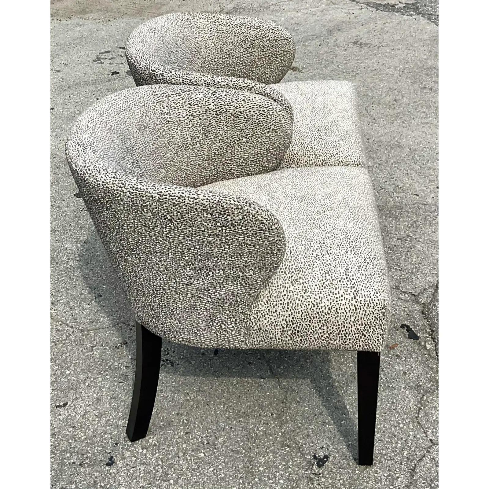 Silk Vintage Contemporary Custom Upholstered Side Chairs, a Pair