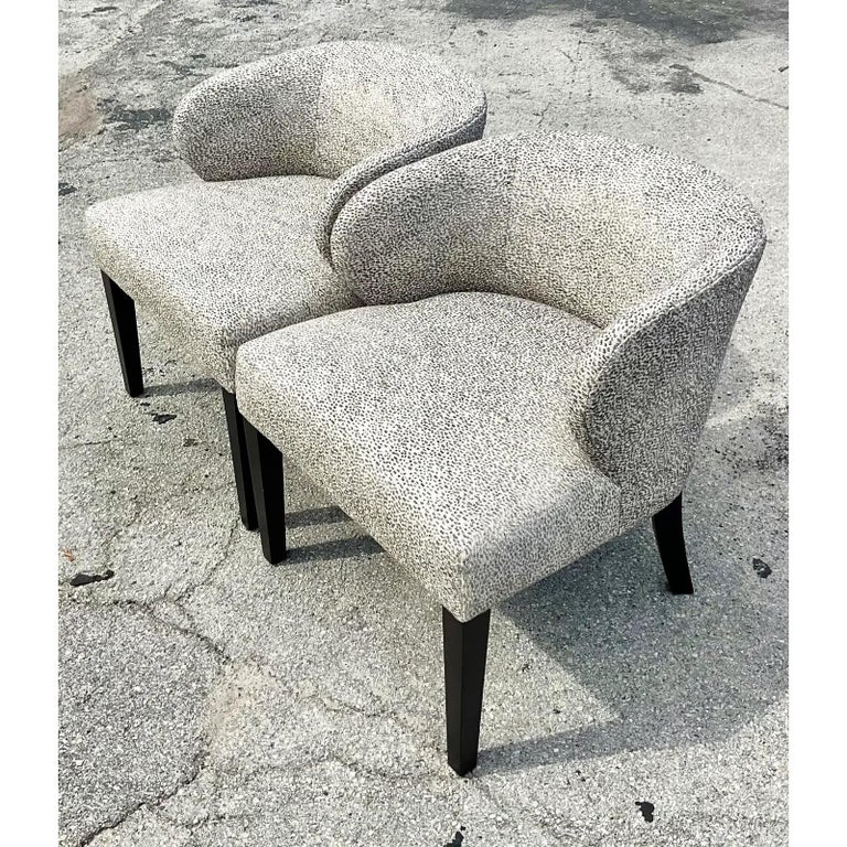 Vintage Contemporary Custom Upholstered Side Chairs, a Pair 1