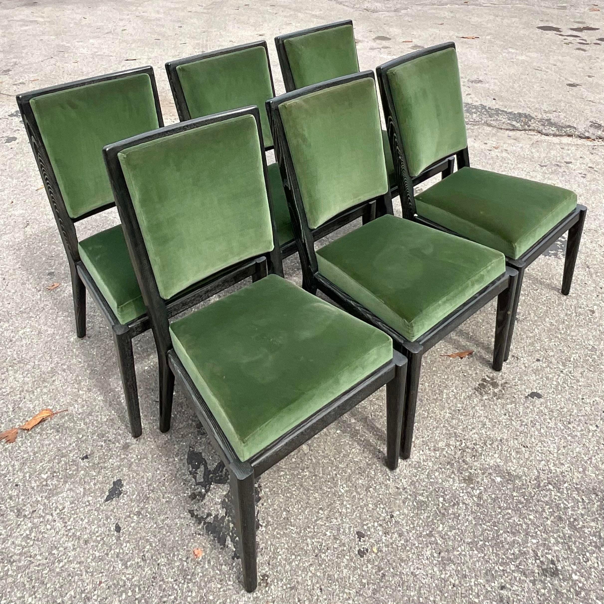 Vintage Contemporary David Iatesta Ash Wood “Avenue” Dining Chairs, Set of 6 In Good Condition In west palm beach, FL