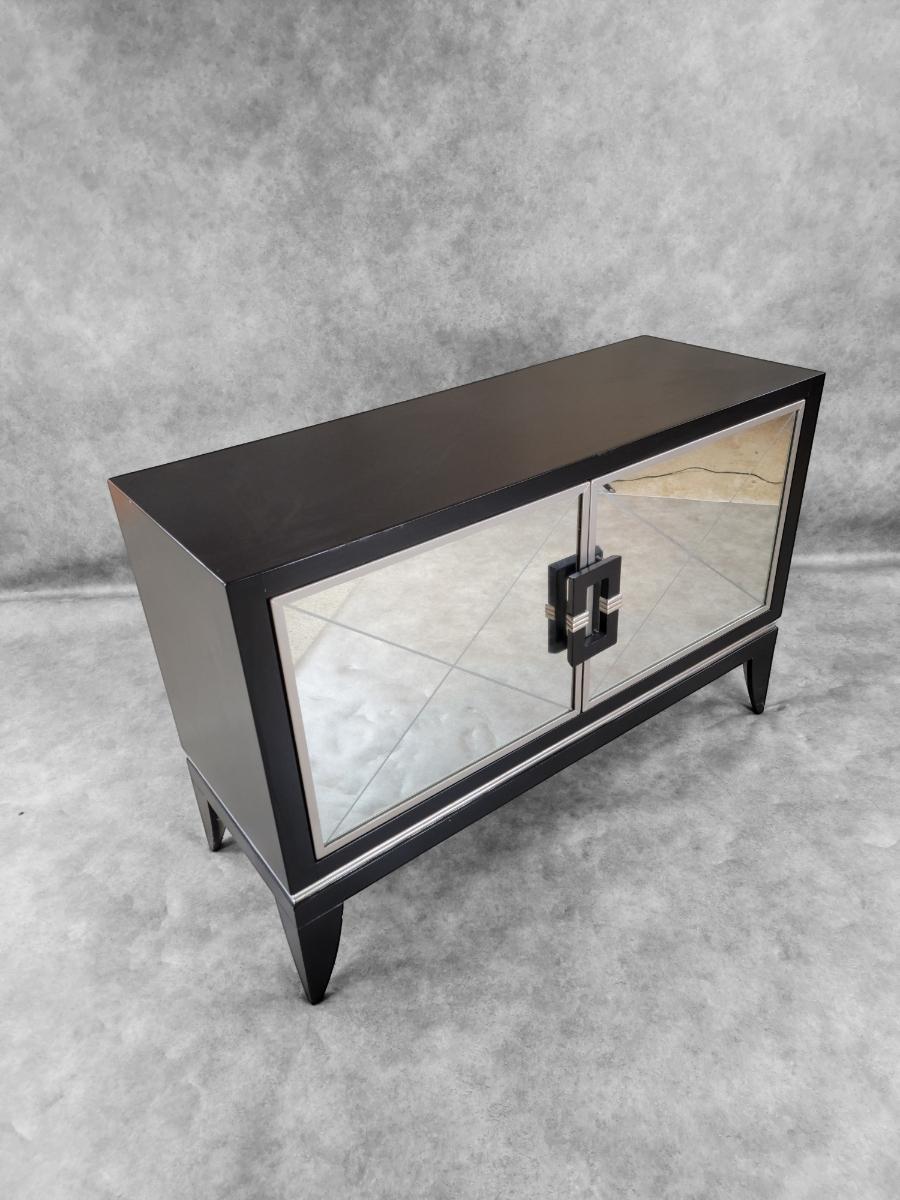 Credenza Contemporánea Vintage de Estilo Deco en Madera Ebonizada con 2 Puertas con Espejo de Artma Desconocido en venta