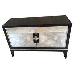 Vintage Contemporary Deco Styled Ebonized Wood 2 Mirrored Door Credenza by Artma