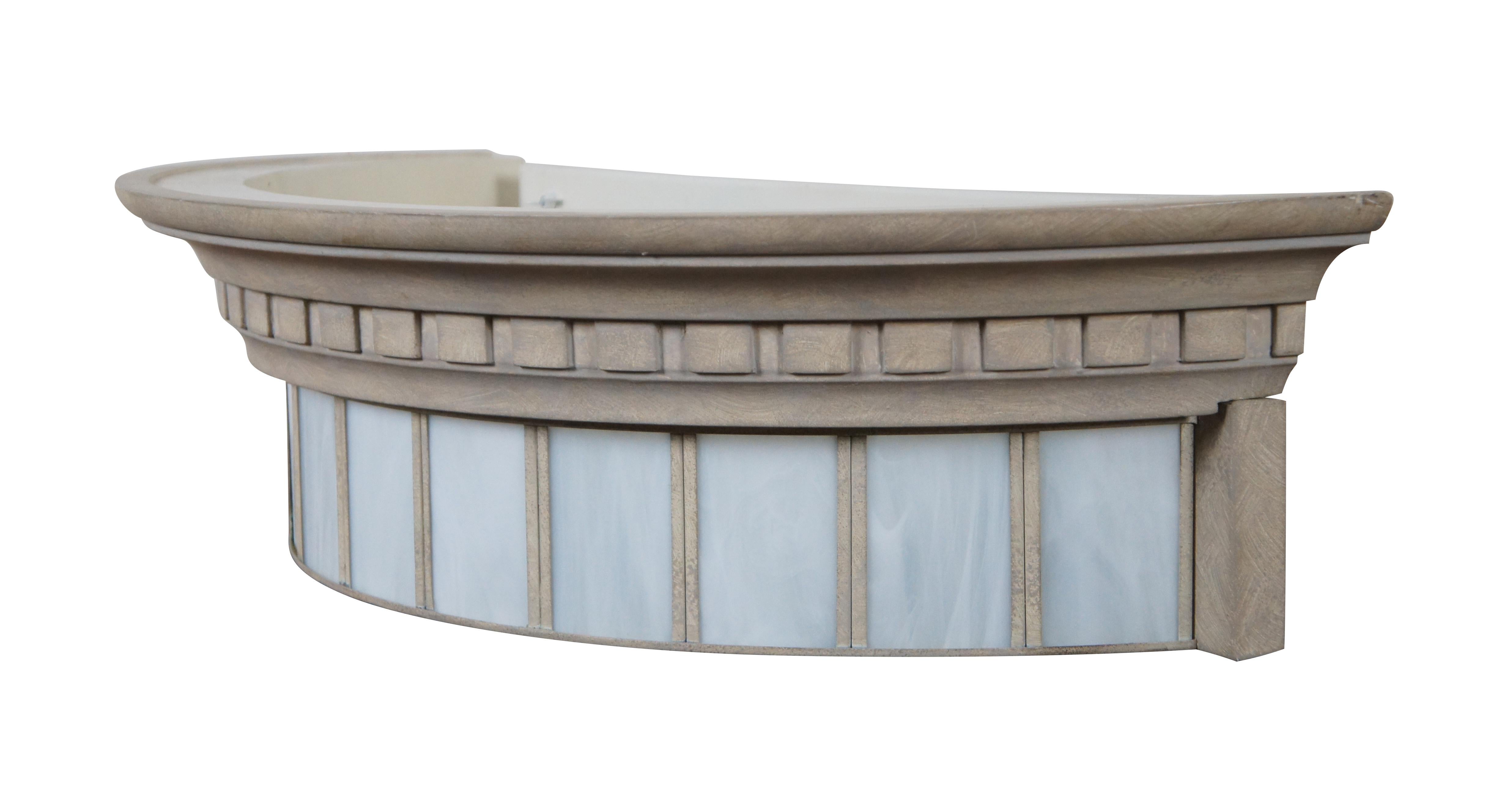 Vintage modern / contemporary wall sconce featuring Grecian style capital / column with half round form and five lights with slag glass panels.

Dimensions:
29” x 12.75” x 7” (Width x Depth x Height)