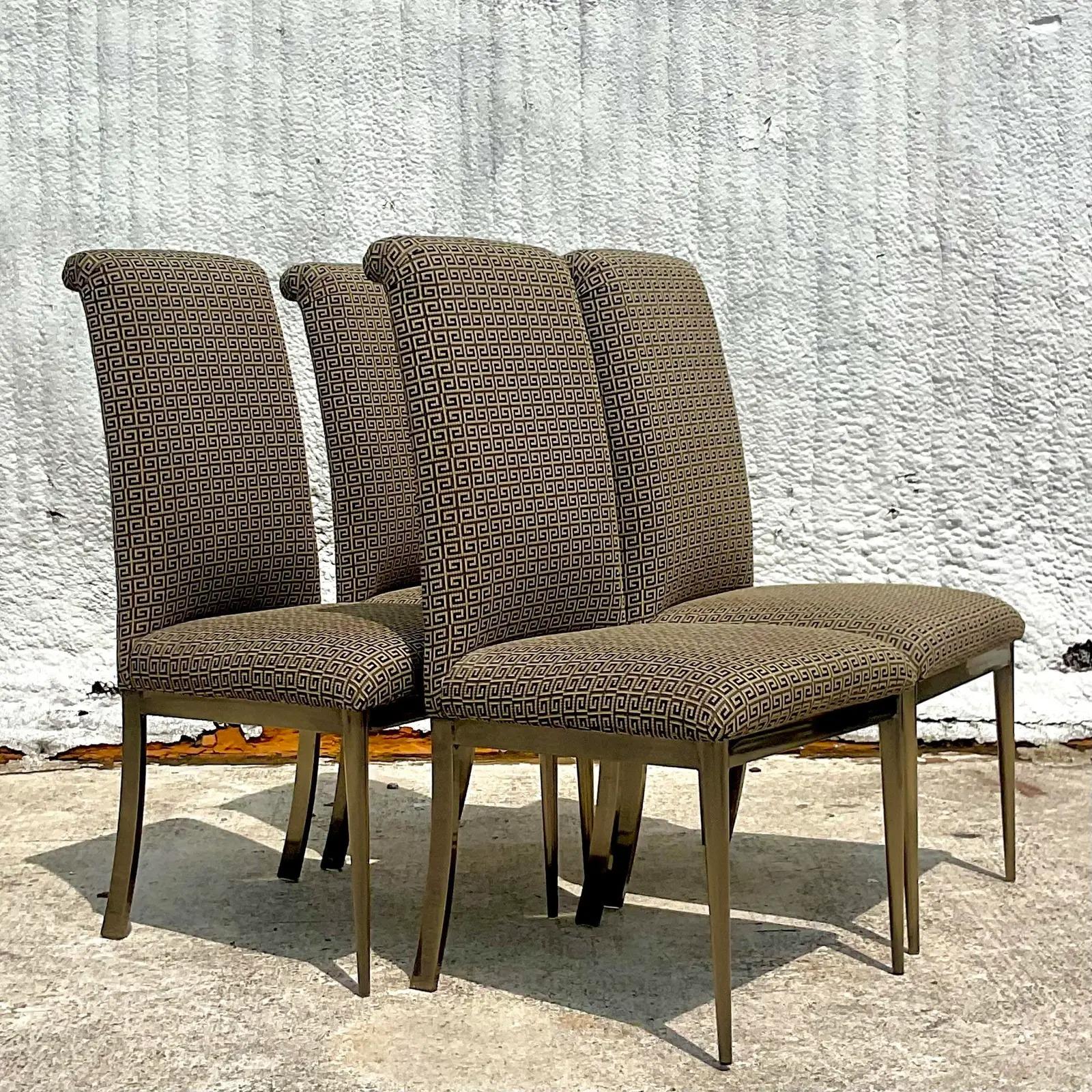 North American Vintage Contemporary Dia Burnished Brass Dining Chairs - Set of 4 For Sale