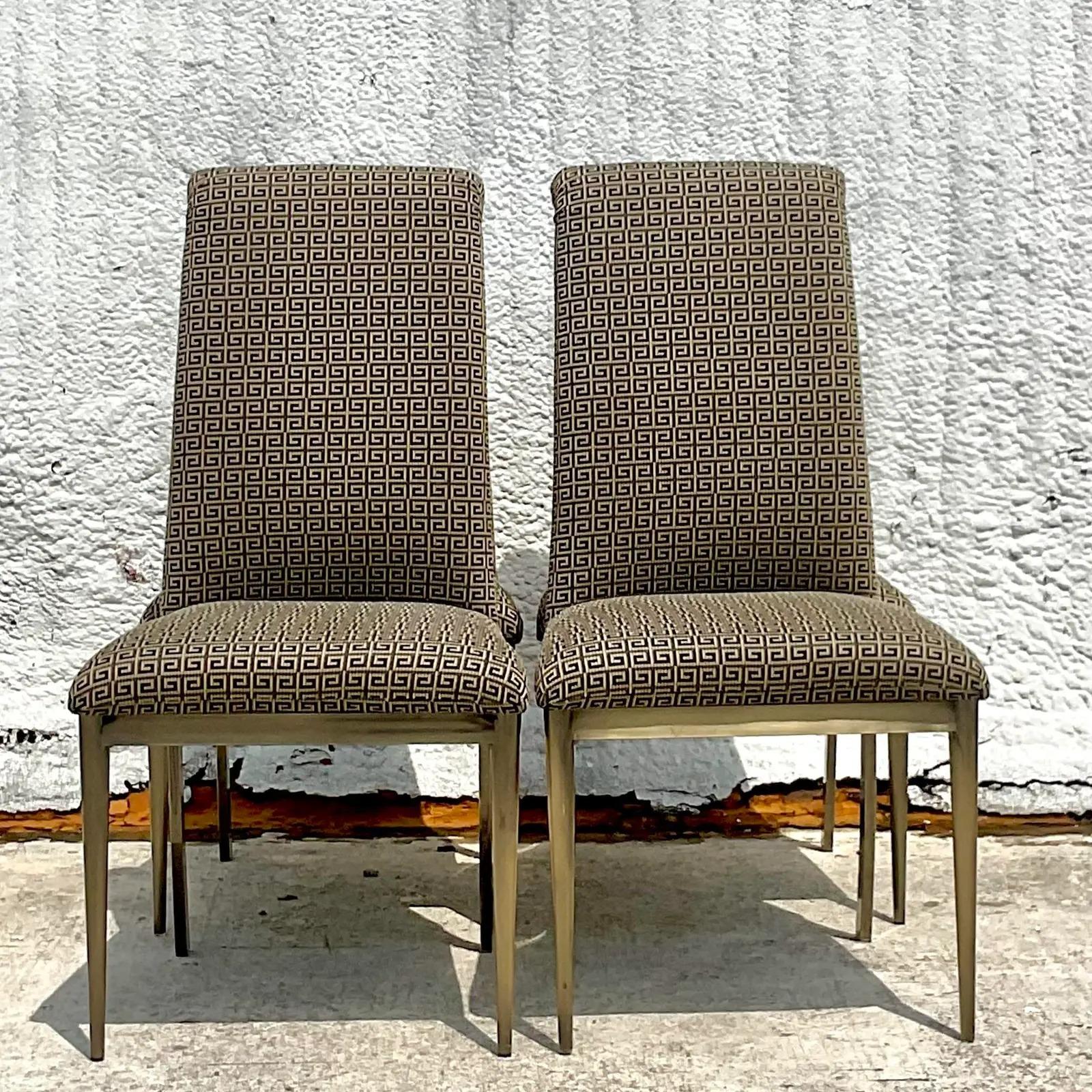 Vintage Contemporary Dia Burnished Brass Dining Chairs - Set of 4 In Good Condition For Sale In west palm beach, FL