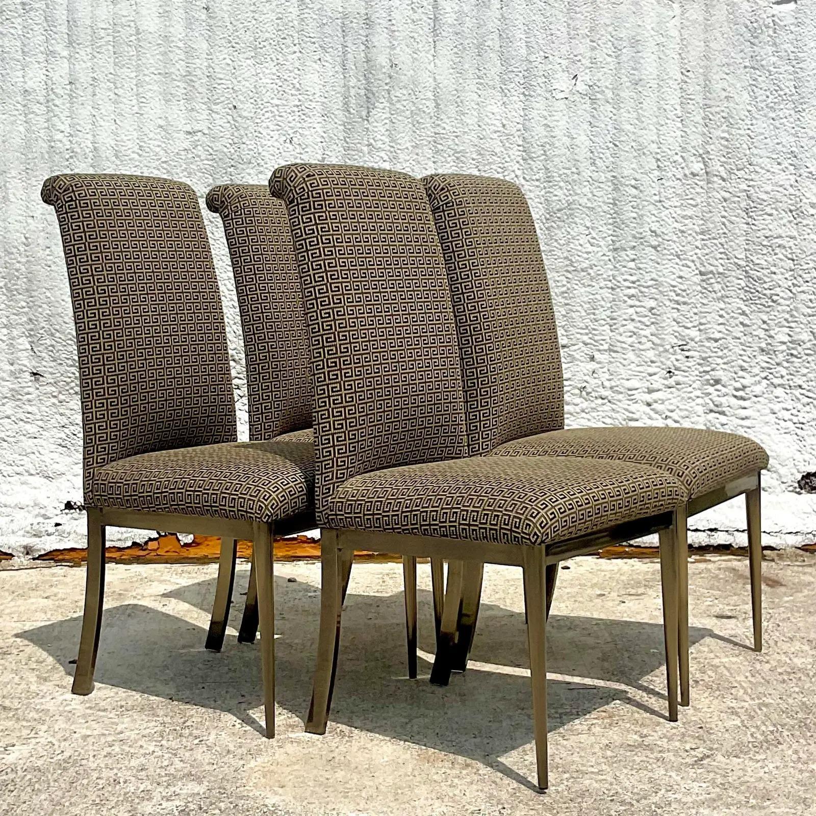 20th Century Vintage Contemporary Dia Burnished Brass Dining Chairs - Set of 4 For Sale