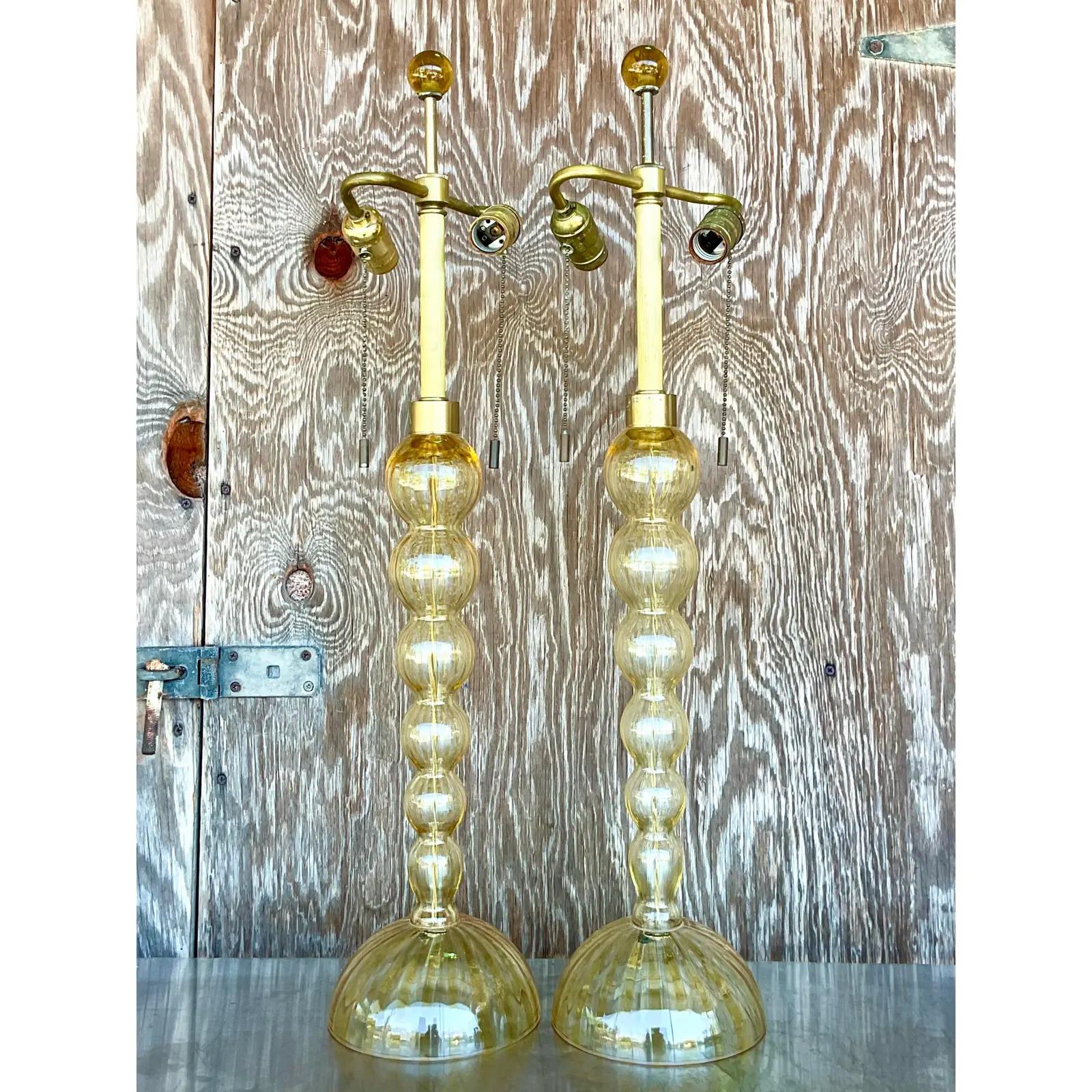 Italian Vintage Contemporary Donghia Murano Glass Table Lamps, a Pair