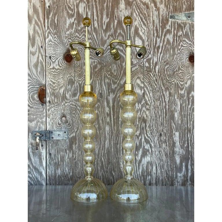 Modern Vintage Contemporary Donghia Murano Glass Table Lamps - A Pair For Sale