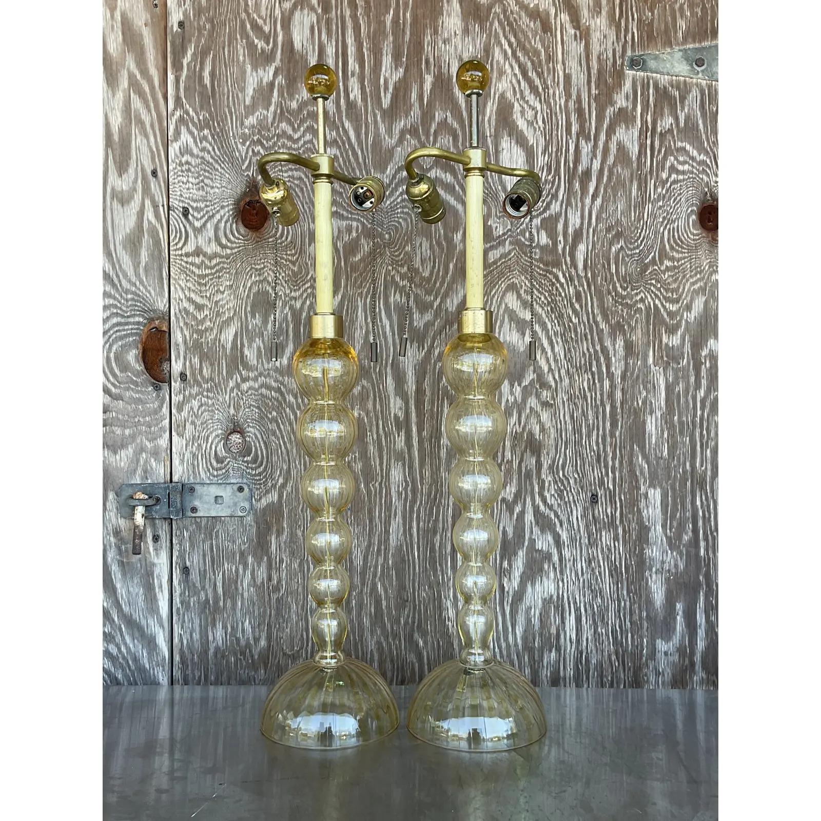 Vintage Contemporary Donghia Murano Glass Table Lamps, a Pair In Good Condition In west palm beach, FL