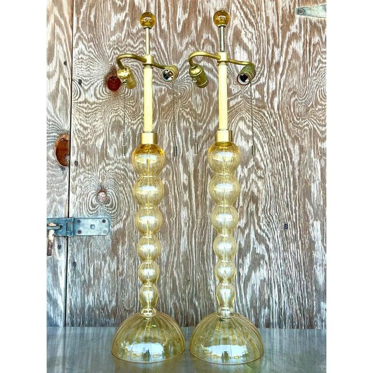 Italian Vintage Contemporary Donghia Murano Glass Table Lamps - A Pair For Sale