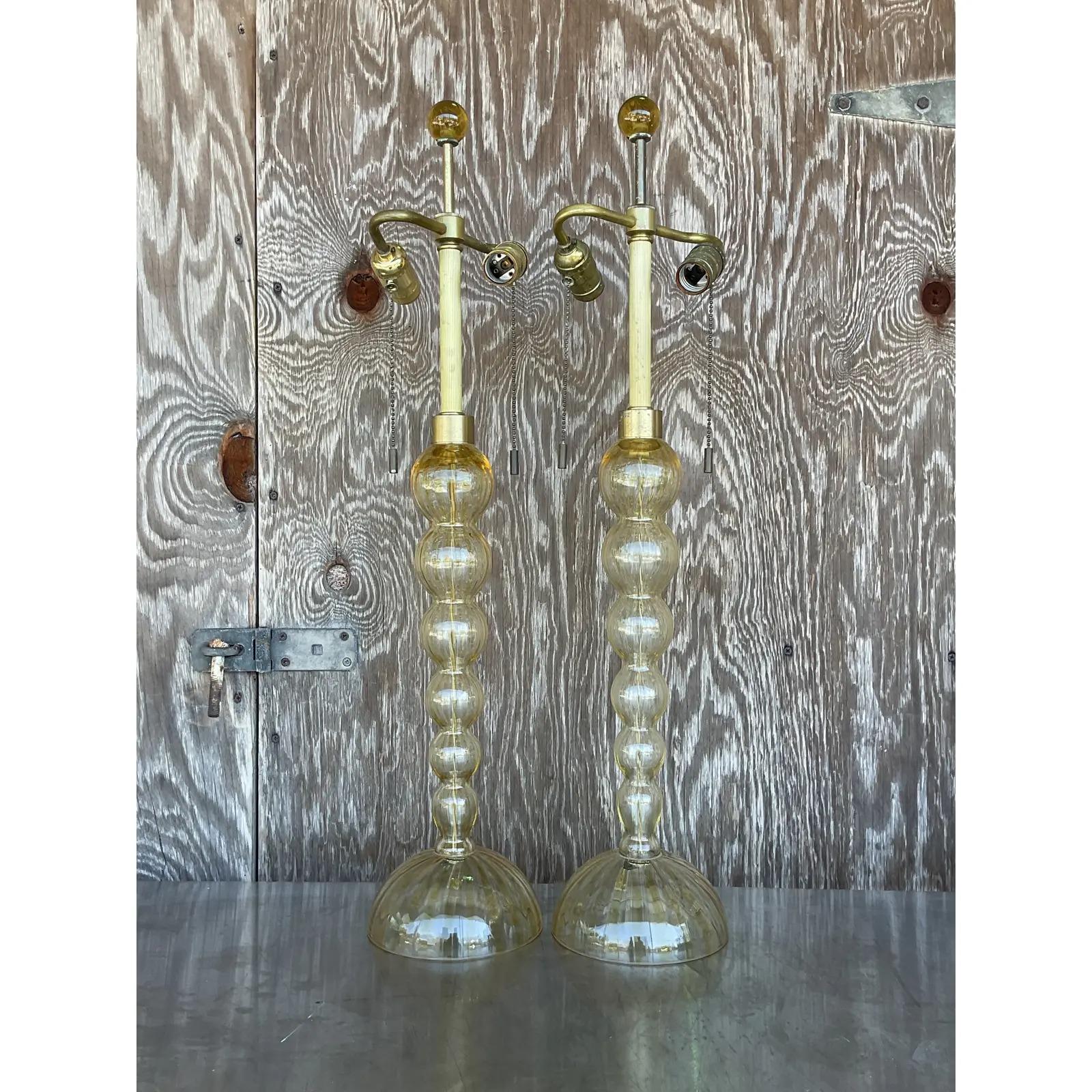 Silk Vintage Contemporary Donghia Murano Glass Table Lamps, a Pair