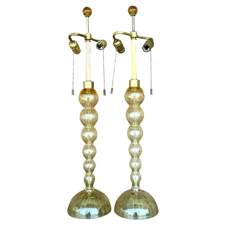 Vintage Contemporary Donghia Murano Glass Table Lamps - A Pair For Sale