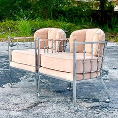 Vintage Contemporary Drexel Chrome Bamboo Tub Chairs - a Pair