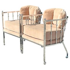 Paire de chaises tubulaires vintage contemporaines Drexel chromées en bambou