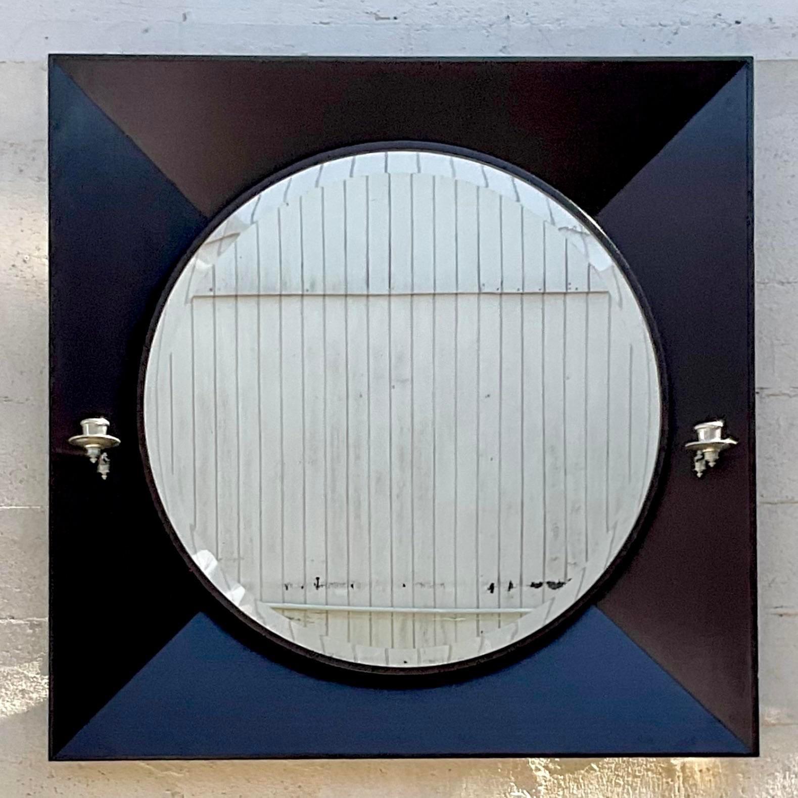 Mid-Century Modern Vintage Contemporary Ebony Candlestick Mirror For Sale