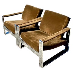 Vintage Contemporary Flat Bar Lounge Chairs After Milo Baughman, a Pair Vintage Contemporary Flat Bar Lounge Chairs After Milo Baughman, a Pair
