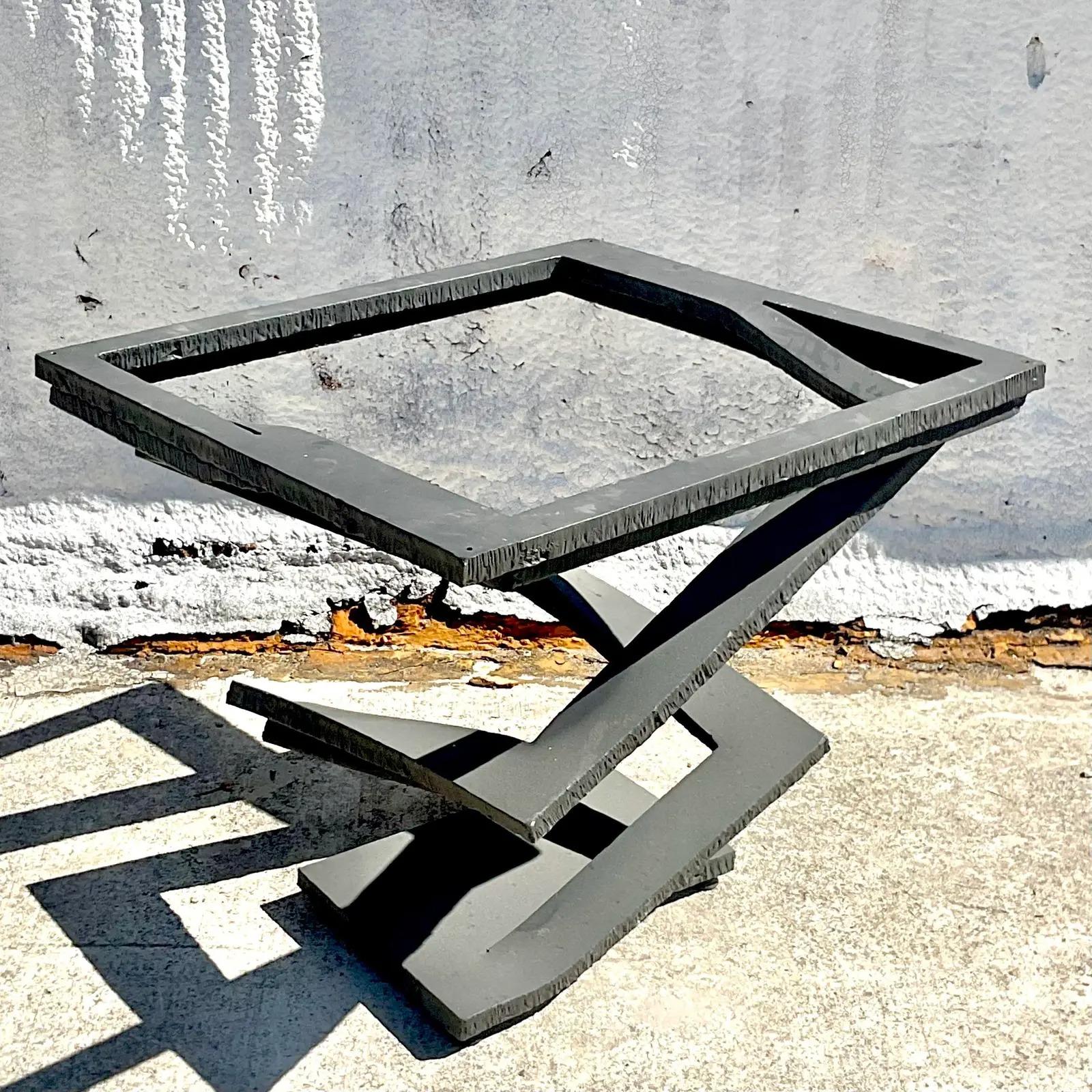 Italian Vintage Contemporary “Fleur De Fer” Steel Dining Table Pedestal After Roche Bobo
