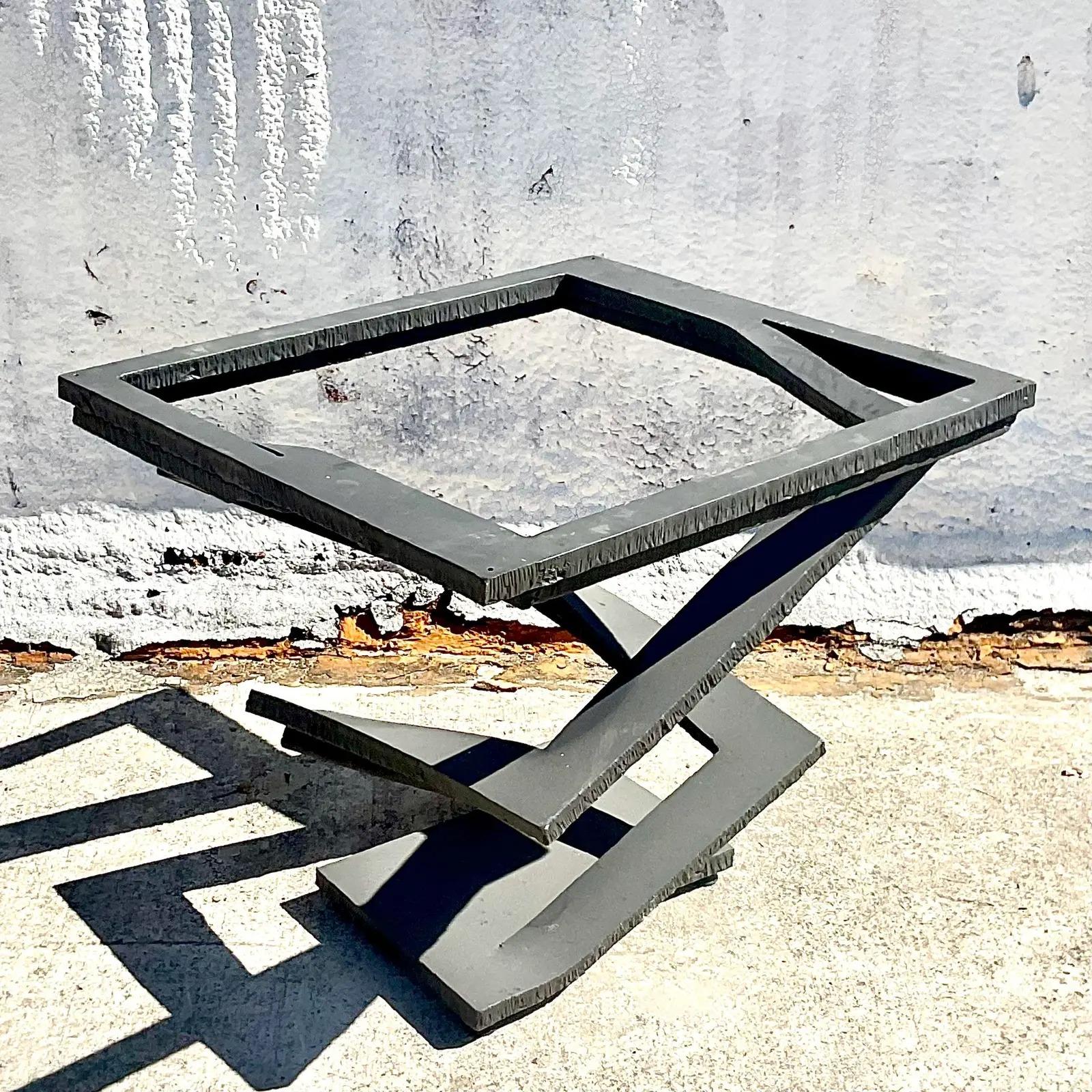 Vintage Contemporary “Fleur De Fer” Steel Dining Table Pedestal After Roche Bobo In Good Condition In west palm beach, FL