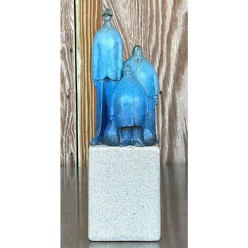 A fantastic vintage Contemporary original sculpture. Done by the artist Gary Hughes and signed and numbered on the back. A bright blue cast stone on a concrete plinth. Acquired from a Palm Beach estate.