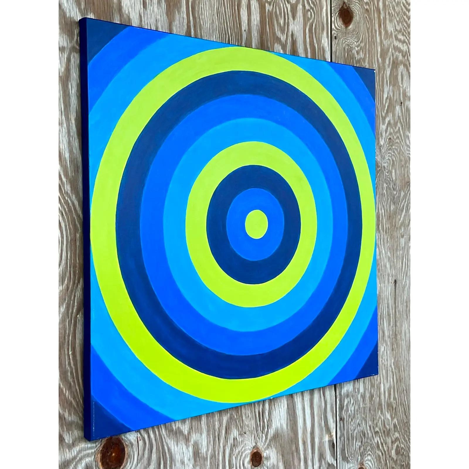 Vintage Contemporary Geometric Original Oil Painting In Good Condition For Sale In west palm beach, FL