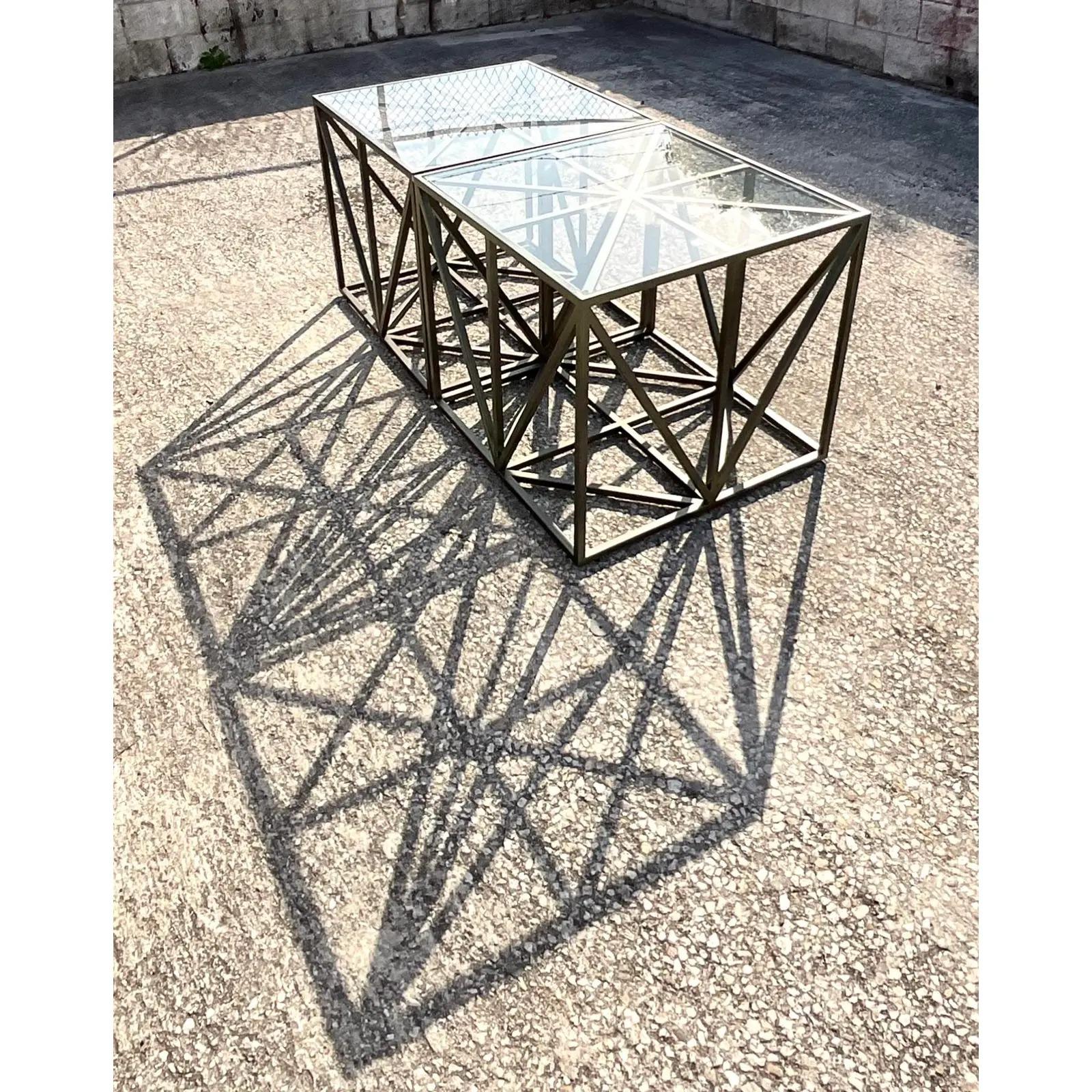 Vintage Contemporary Girder Side Tables - a Pair In Good Condition For Sale In west palm beach, FL
