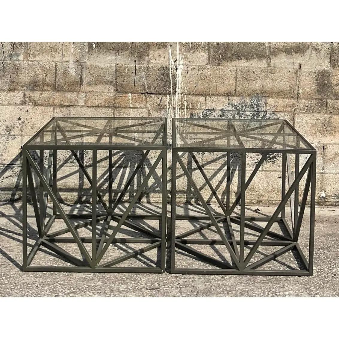 Vintage Contemporary Girder Side Tables - a Pair For Sale 1