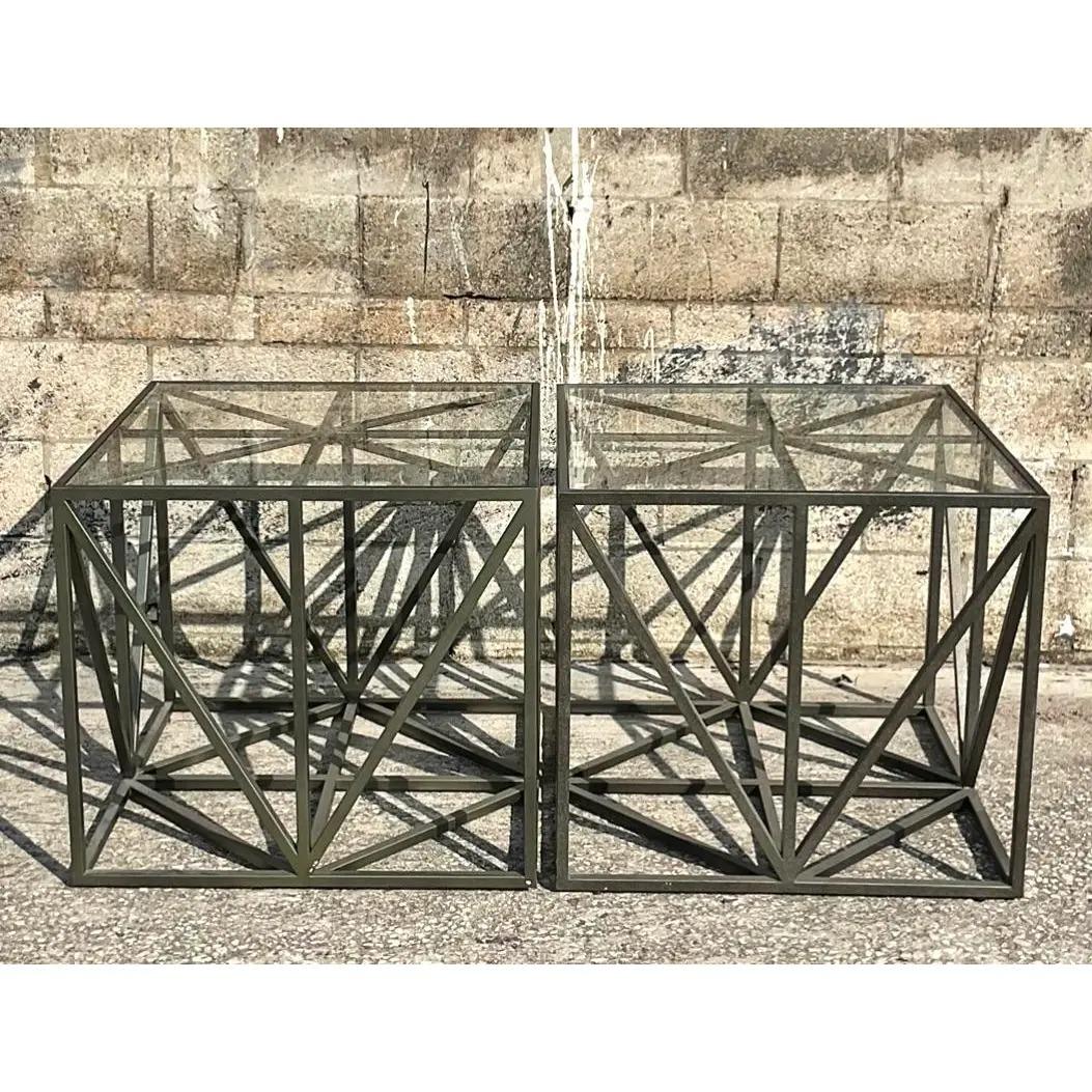 Vintage Contemporary Girder Side Tables - a Pair For Sale 2