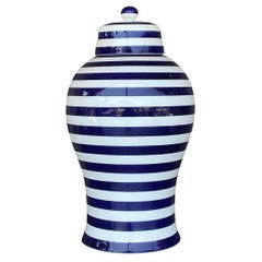 Vintage Contemporary Glazed Ceramic Striped Ginger Jar