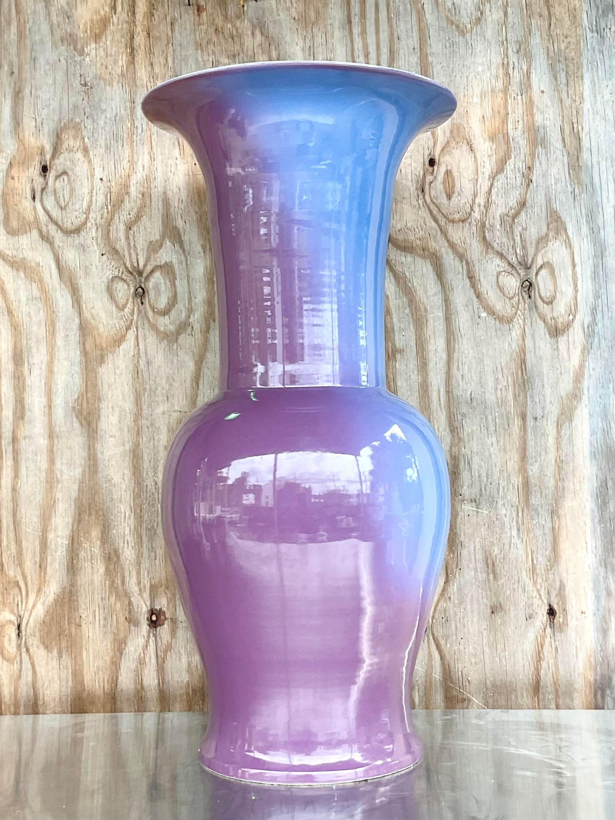 Vintage Contemporary Glazed Ombre Ceramic Vase In Good Condition For Sale In west palm beach, FL