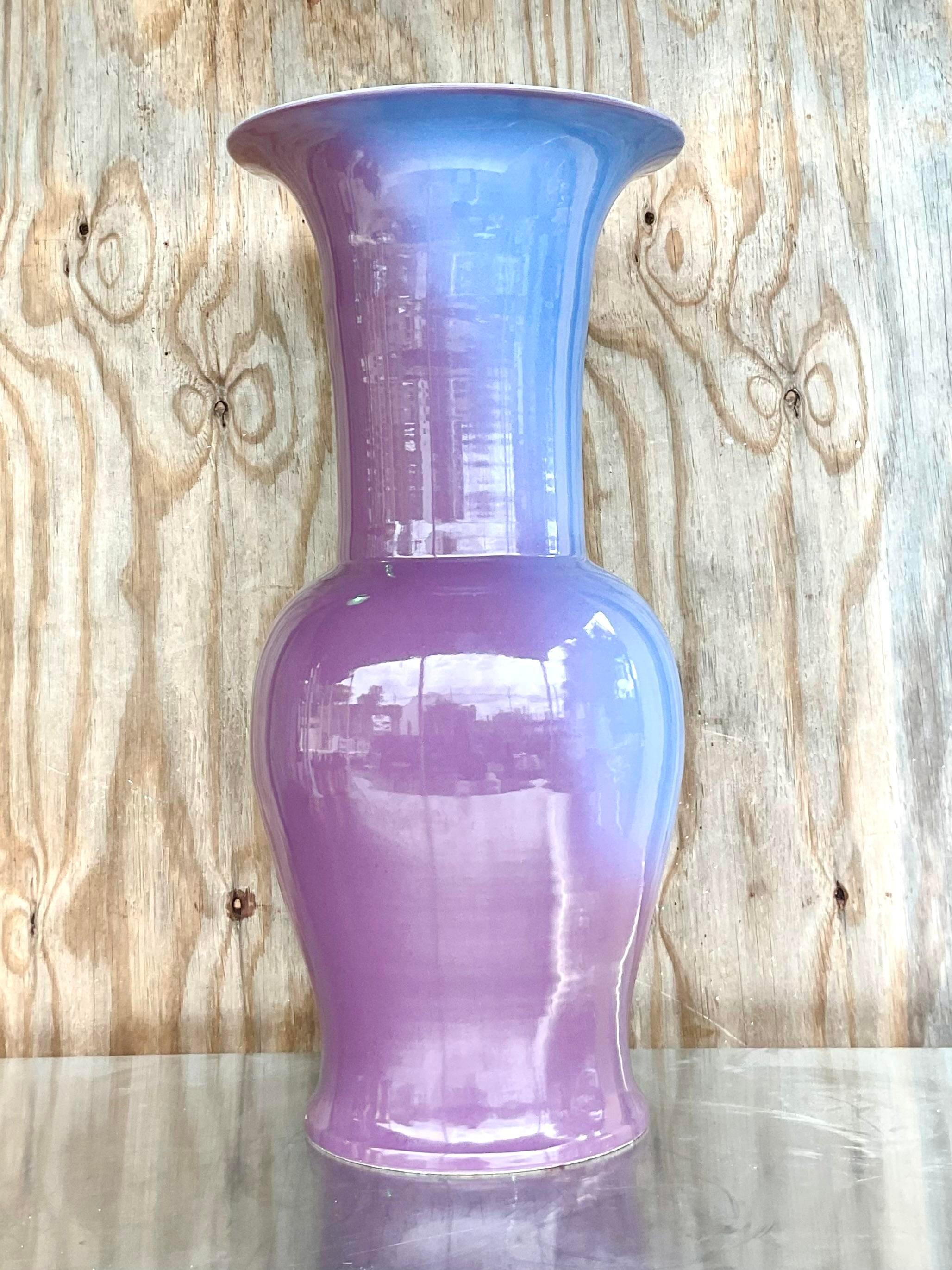 Vintage Contemporary Glazed Ombre Ceramic Vase For Sale 2