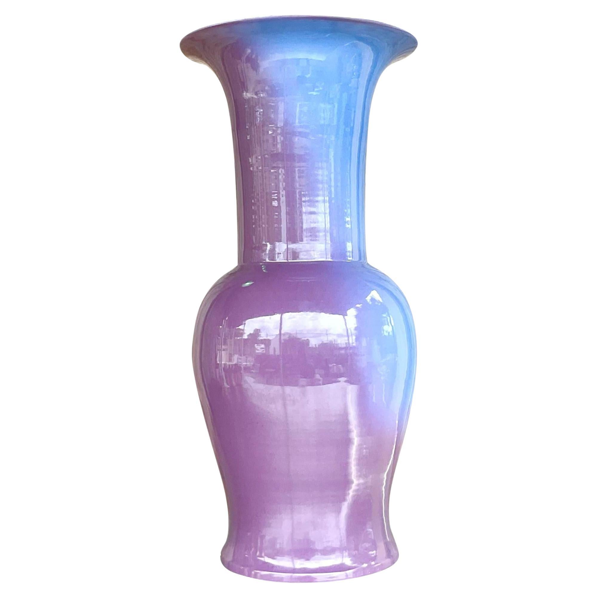 Vintage Contemporary Glazed Ombre Ceramic Vase For Sale